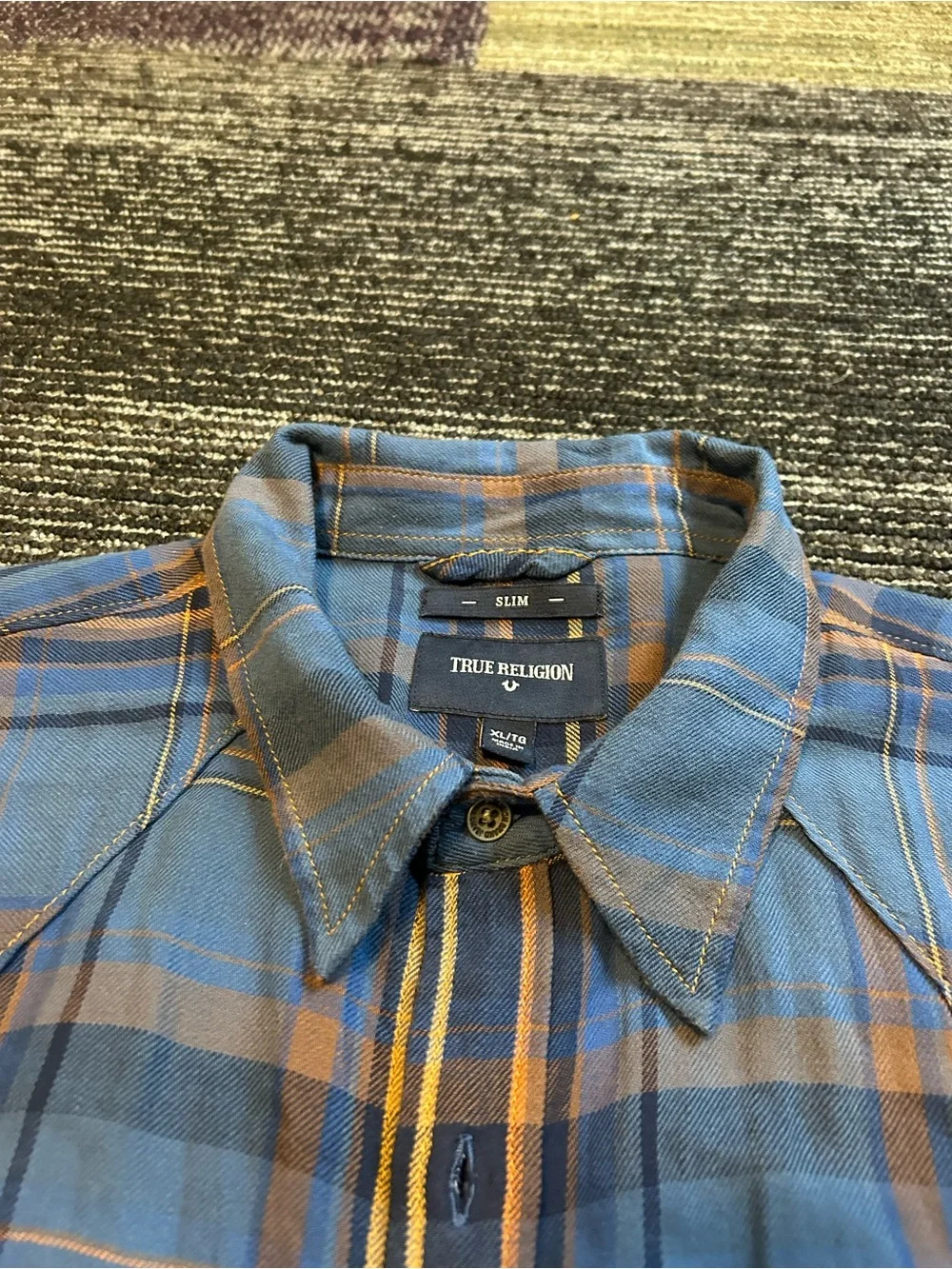 True Religion Brand Blue Plaid Long-Sleeve Shirt